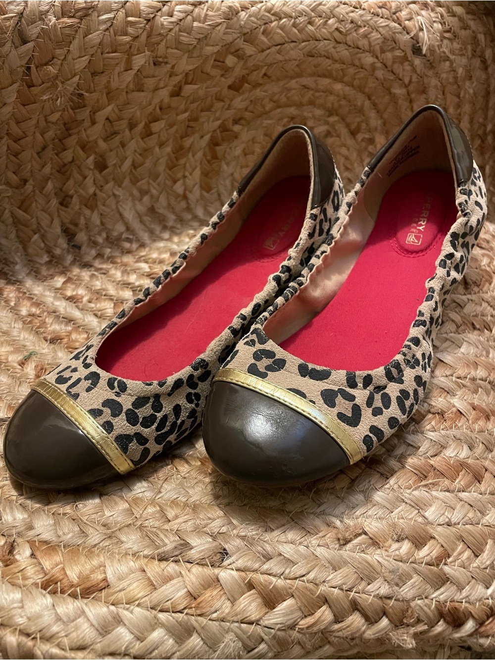 NWT Sperry Leopard Print Ballet Flats with Gold Trim